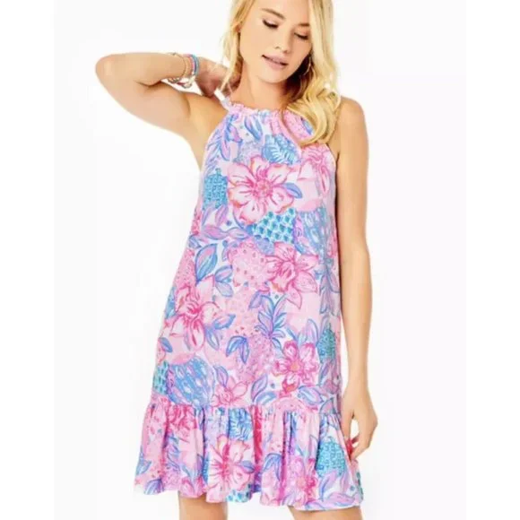 LILLY PULITZER SAIRA DRESS SZ LARGE SNAPPY TURTLE PINK ISLE NEW W/TAGS - Picture 1 of 10